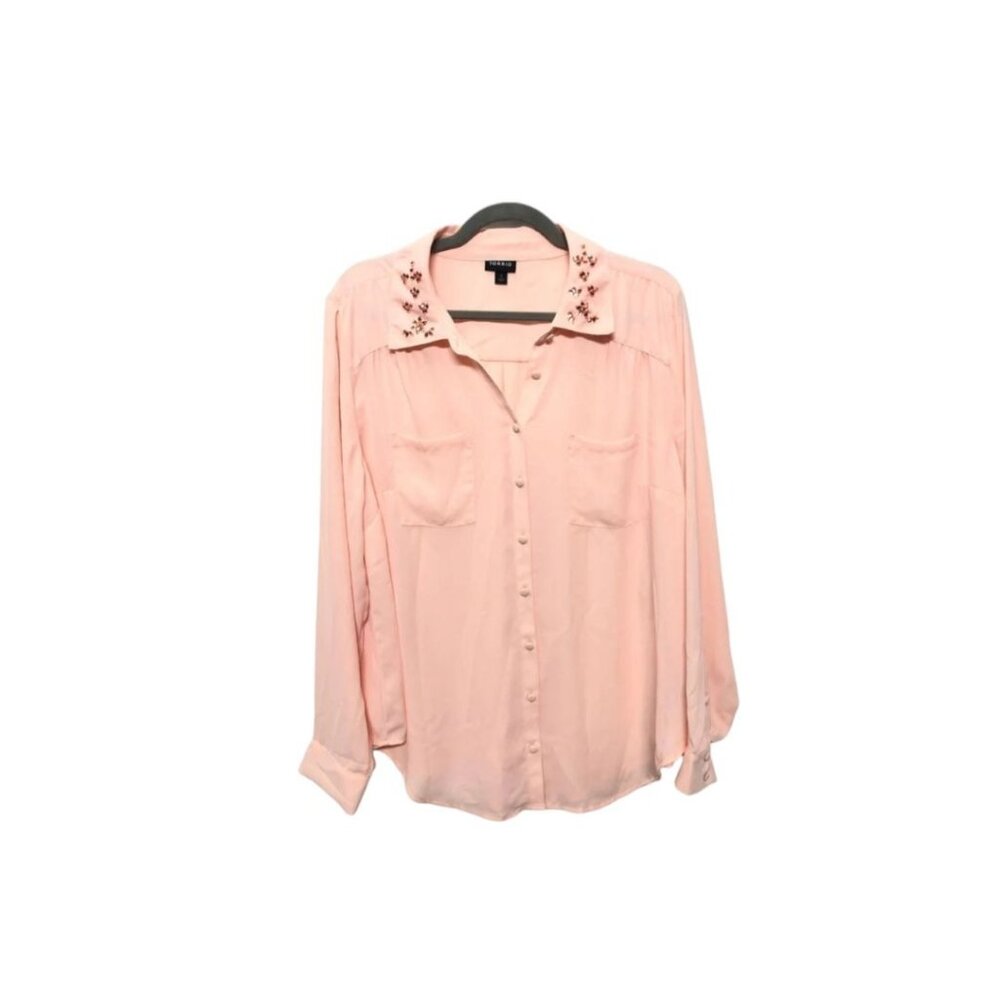 Torrid Sheer Blouse Pink Rhinestone Bejeweled Soft Country Coquette NWT
